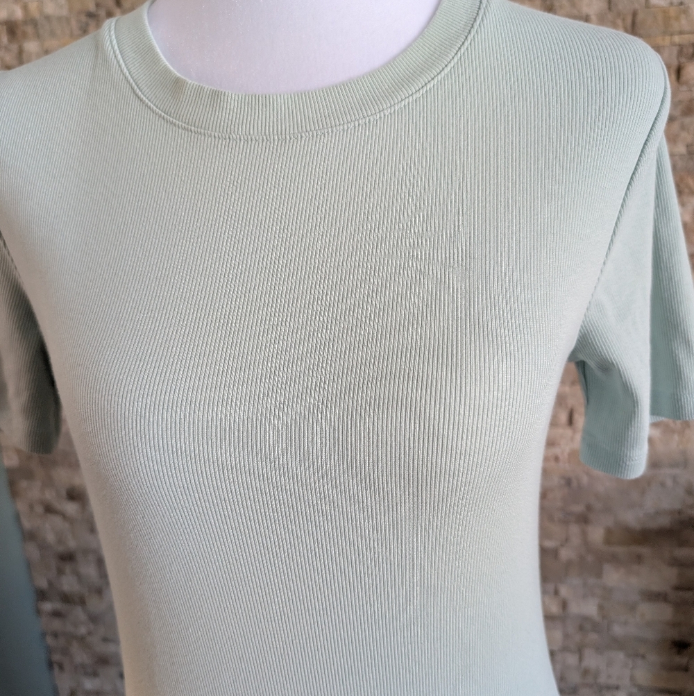 A New Day Mint Midi Ribbed T Shirt Dress Slit Crewneck Small Sea Foam Green image 8